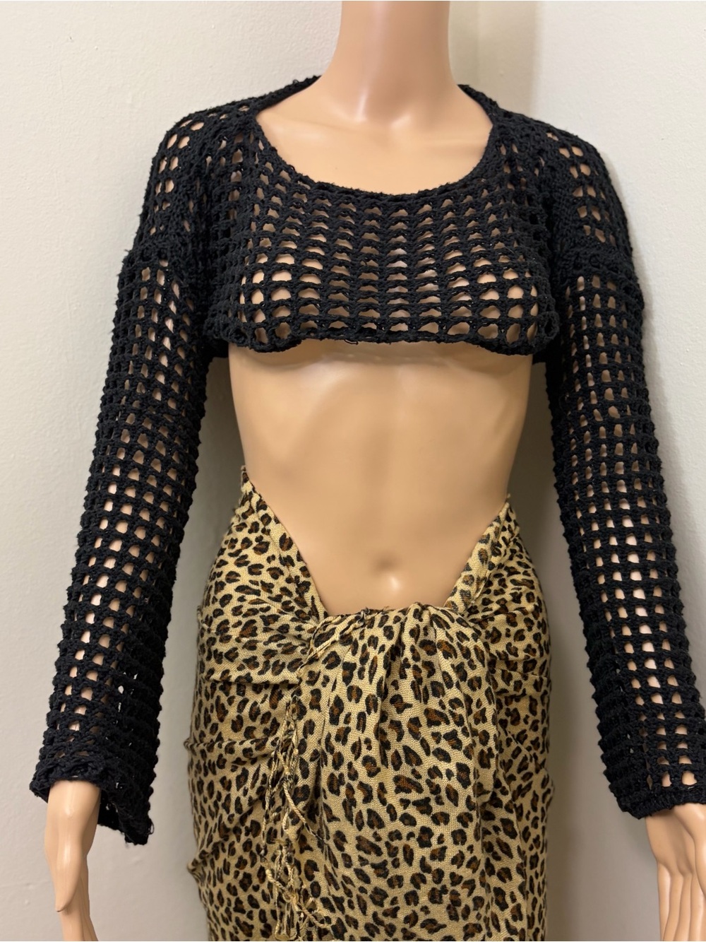 Women's Round Neck Crochet Knit Shrug Stylish Cropped Top Cardigan